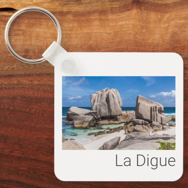 Seychelles La Digue Anse Marron Beach Vintage Keychain (Front)