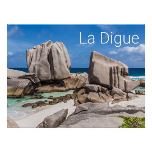 Seychelles La Digue Anse Marron Beach Vintage Poster