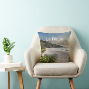 Seychelles La Digue Sunset Beach Holiday Souvenir  Throw Pillow