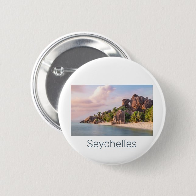 Seychelles La Digue Vintage Sunset Holiday Gift Button (Front & Back)