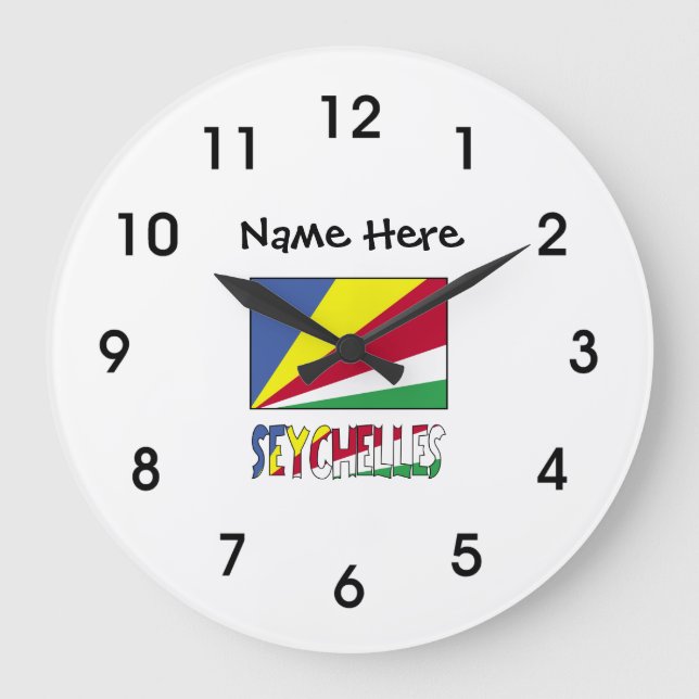 Seychelles Seychellois Flag Black Personalization  Large Clock (Front)