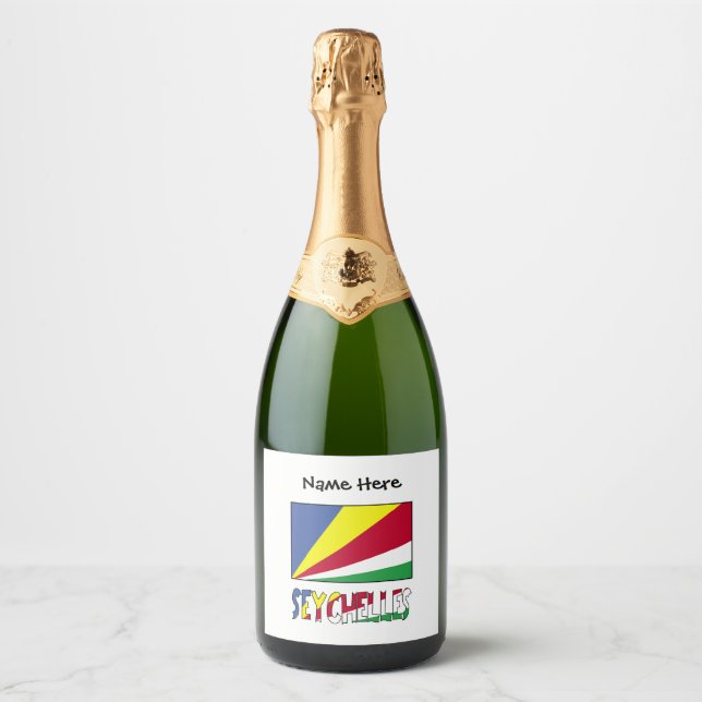 Seychelles Seychellois Flag Black Personalization  Sparkling Wine Label (Front)