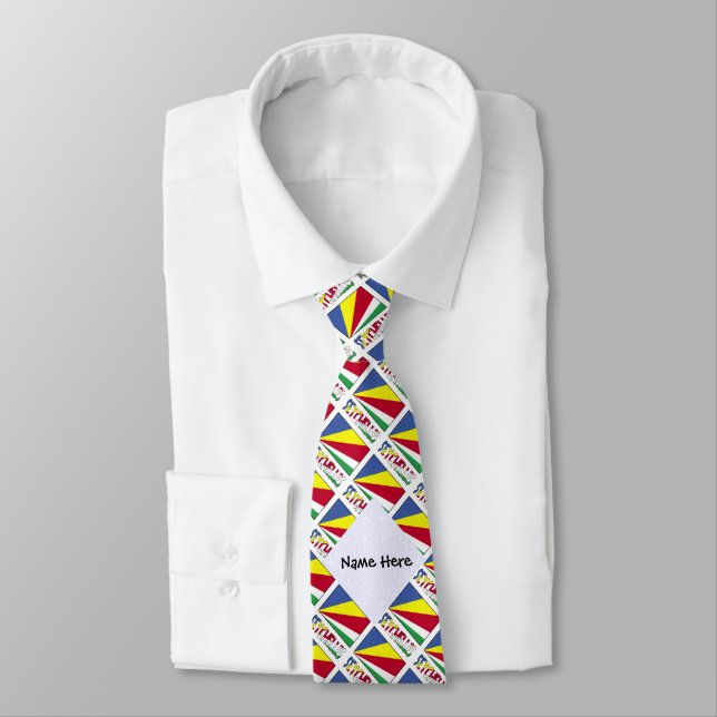 Seychelles Seychellois Flag Tiled Black Personal Neck Tie (Tied)