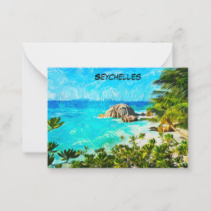 Seychelles Tropical Oil Painting – Vibrant Island  Note Card