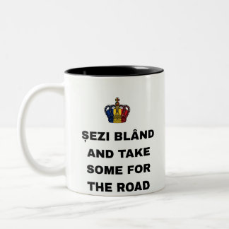 ȘEZI BLÂND AND TAKE SOME FOR THE ROAD Two-Tone COFFEE MUG
