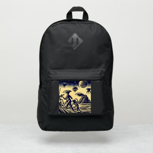 SF _ Aliens On A Strange Planet Woodcut 1 Port Authority Backpack