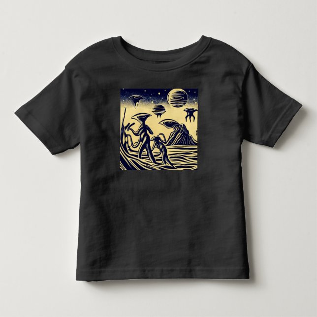 SF - Aliens On A Strange Planet Woodcut 1 Toddler T-shirt (Front)