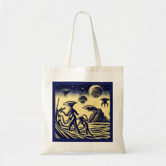 SF - Aliens On A Strange Planet Woodcut 1 Tote Bag