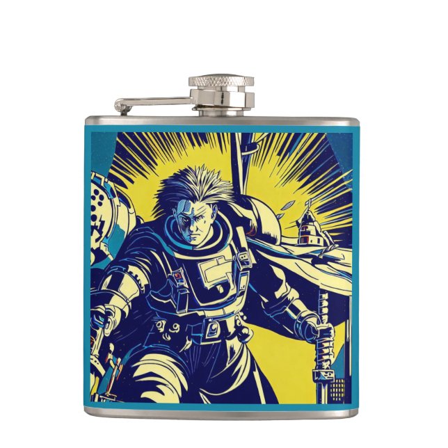 SF - Anime Hero Woodcut 1 Flask (Front)