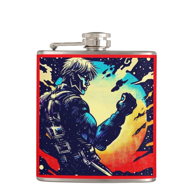 SF - Anime Hero Woodcut 2 Flask (Front)