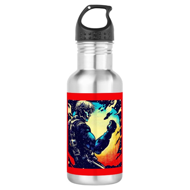 SF - Anime Hero Woodcut 2 Stainless Steel Water Bottle (Front)