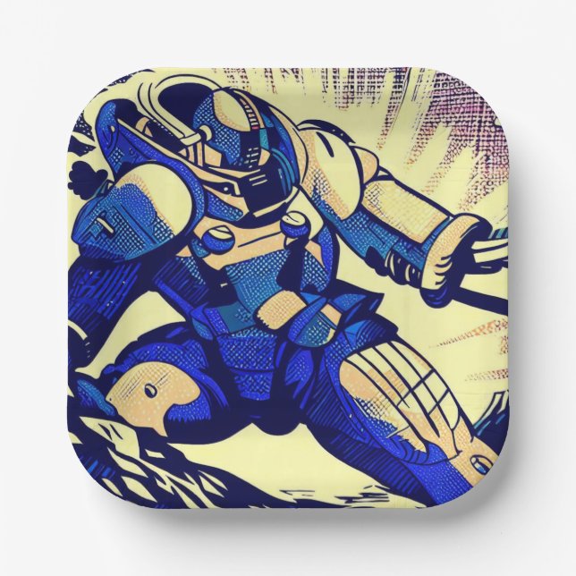 SF - Anime Hero Woodcut 4 Paper Plates (Front)
