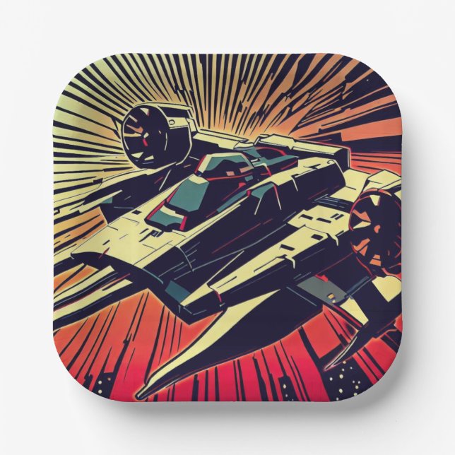 SF - Anime Starfighter Woodcut 1 Paper Plates (Front)