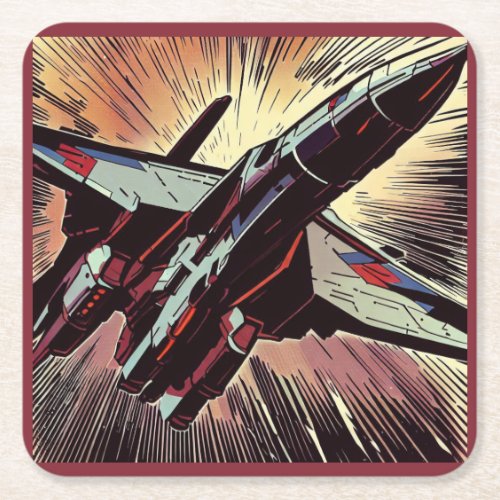 SF _ Anime Starfighter Woodcut 2 Square Paper Coaster