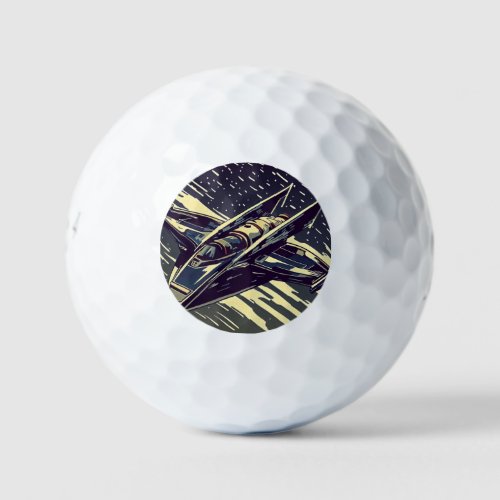 SF Anime Starfighter _ Woodcut 4 Golf Balls