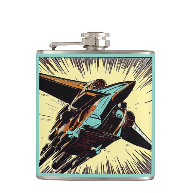 SF - Anime Starfighter Woodcut Vinyl Wrapped Flask (Front)