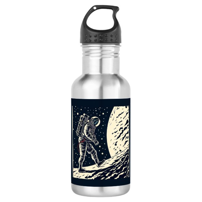 SF - Astronaut on Spacewalk Woodcut 1 Stainless Steel Water Bottle (Front)