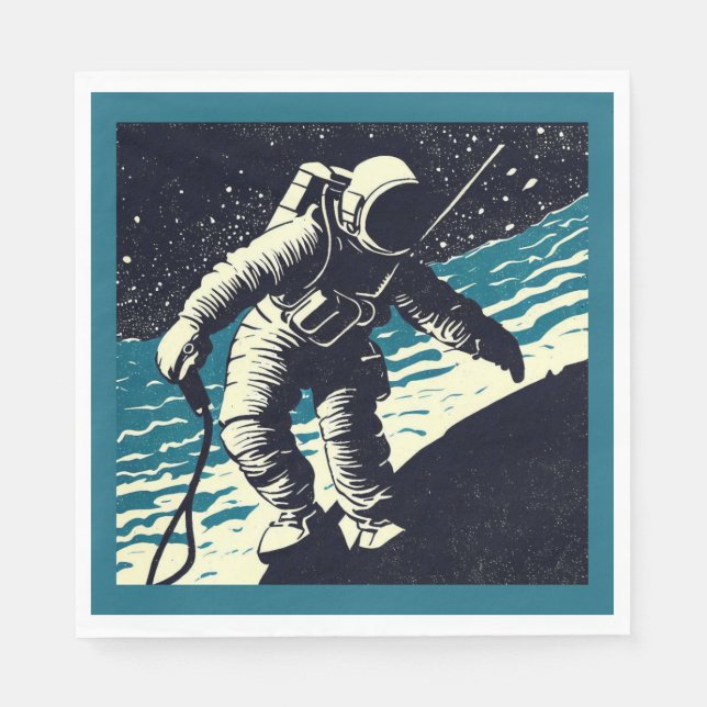SF - Astronaut on Spacewalk Woodcut 2 Napkins (Front)