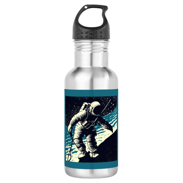 SF - Astronaut on Spacewalk Woodcut 2 Stainless Steel Water Bottle (Front)