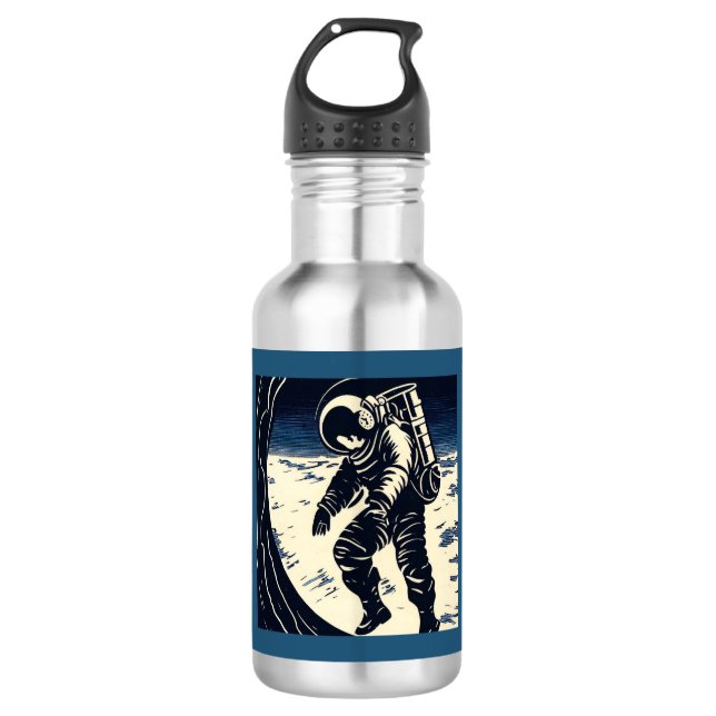SF - Astronaut on Spacewalk Woodcut 3 Stainless Steel Water Bottle (Front)