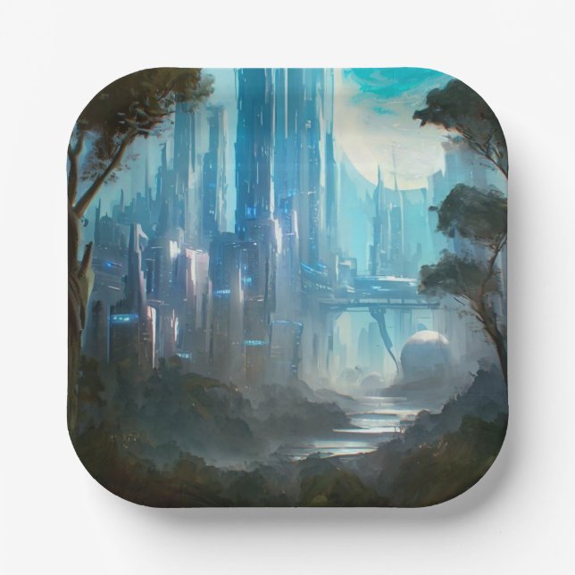 SF - City On Forest Planet 2 Paper Plates (Front)
