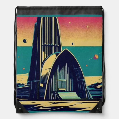 SF Futuristic Church 3 Drawstring Bag