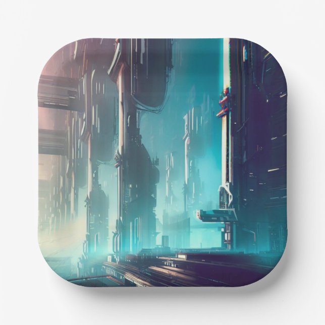 SF Futuristic City 1 Paper Plates (Front)