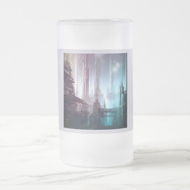SF Futuristic City 2 Frosted Glass Beer Mug (Center)