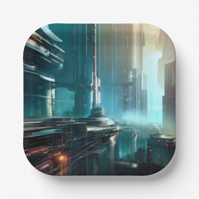 SF Futuristic City 3 Paper Plates (Front)