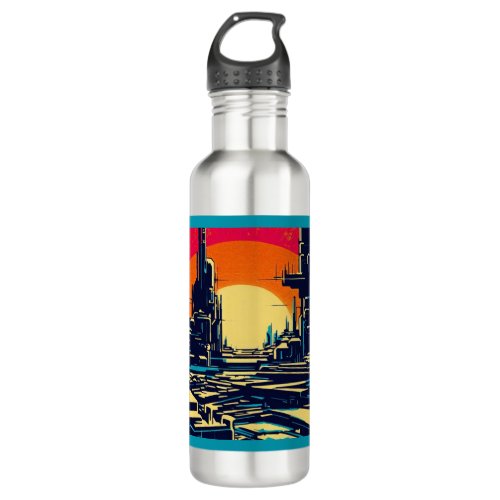 SF Futuristic City Woodcut 1 Stainless Steel Water Bottle