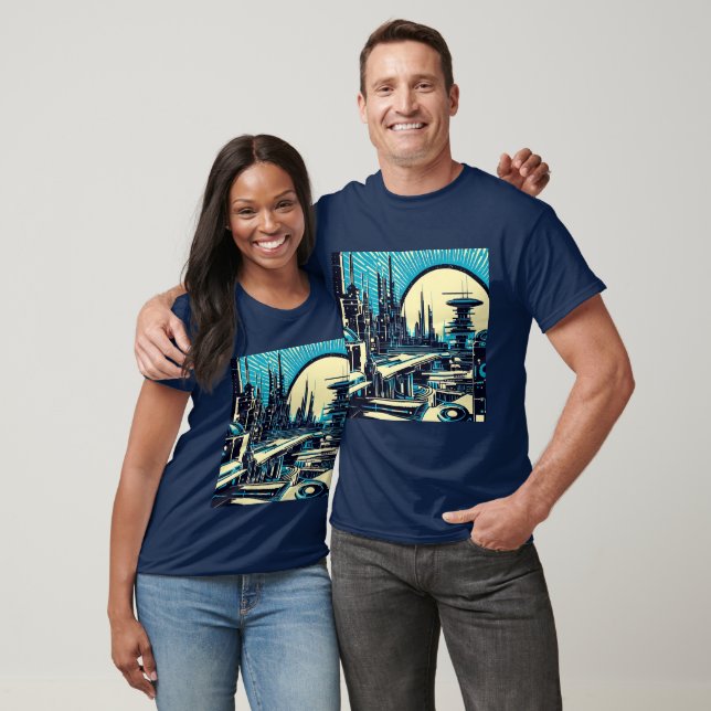 SF Futuristic City Woodcut 3 T-Shirt (Unisex)