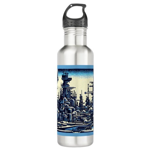 SF Futuristic City Woodcut 4 Stainless Steel Water Bottle