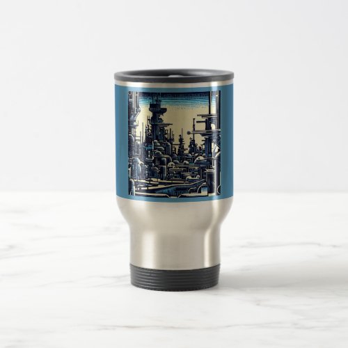 SF Futuristic City Woodcut 4 Travel Mug