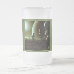 SF Gray Aliens 1 Frosted Glass Beer Mug