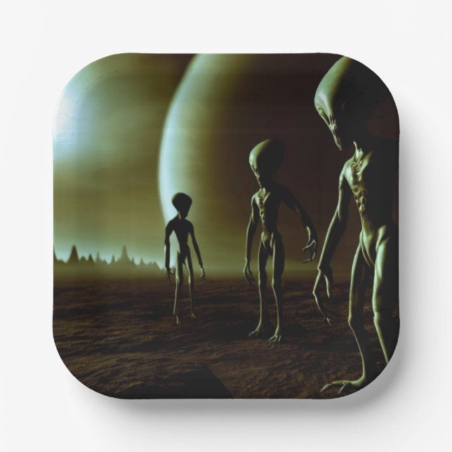 SF Gray Aliens 1 Paper Plates (Front)