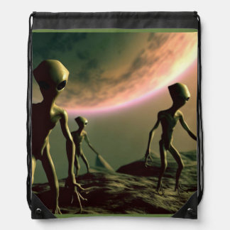 SF Gray Aliens 2 Drawstring Bag