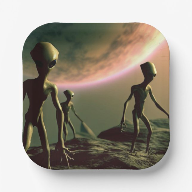 SF Gray Aliens 2 Paper Plates (Front)