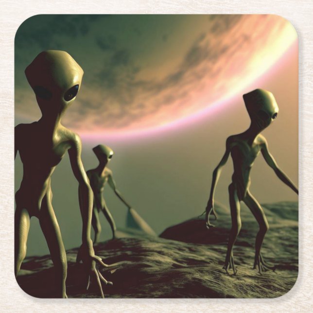 SF Gray Aliens 2 Square Paper Coaster (Front)