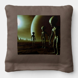 SF Gray Aliens on Alien Planet (1) Cornhole Bags