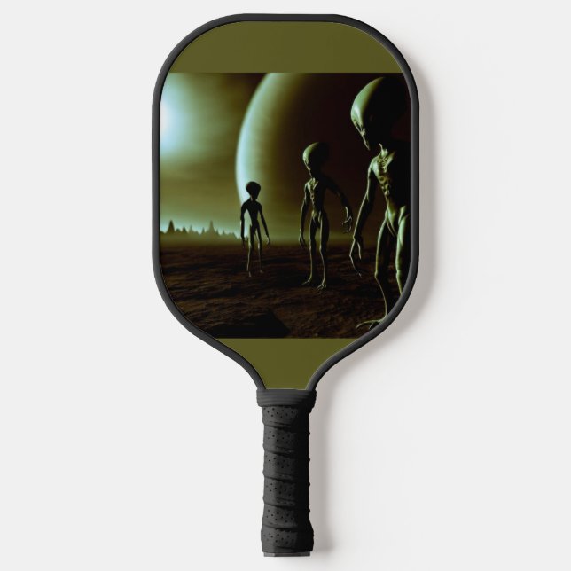 SF Gray Aliens on Alien Planet (1) Pickleball Paddle (Front)