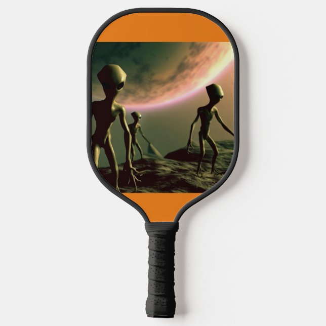 SF Gray Aliens on Alien Planet (2) Pickleball Paddle (Back)
