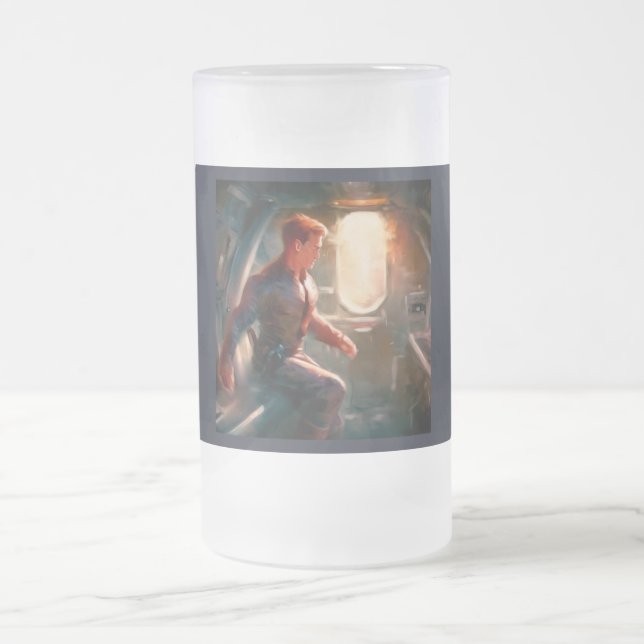 SF Hero Aboard Spaceship 1 Frosted Glass Beer Mug (Center)