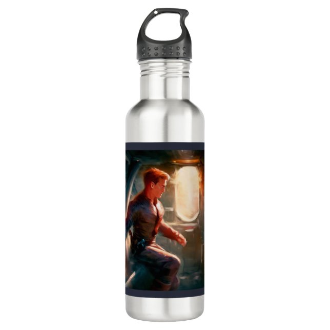 SF Hero Aboard Spaceship 1 Stainless Steel Water Bottle (Front)