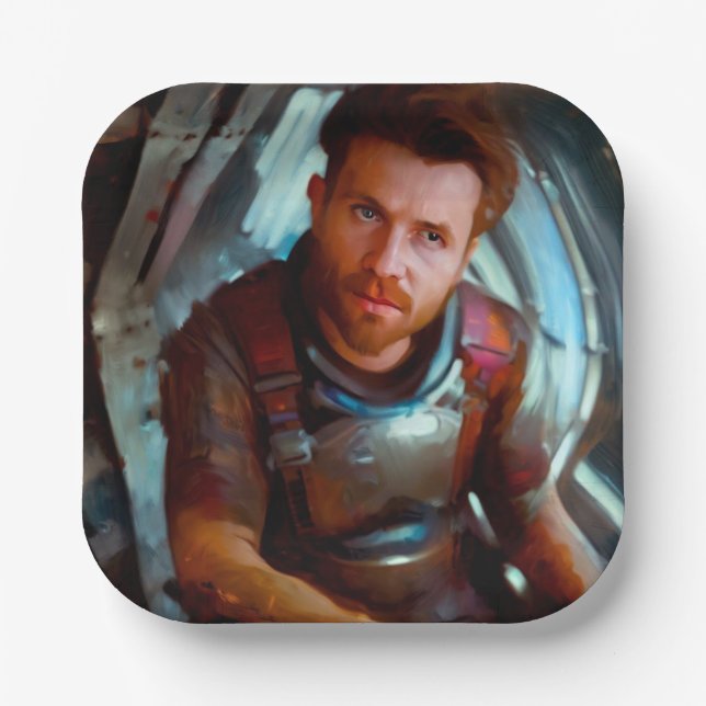 SF Hero Aboard Spaceship 4 Paper Plates (Front)