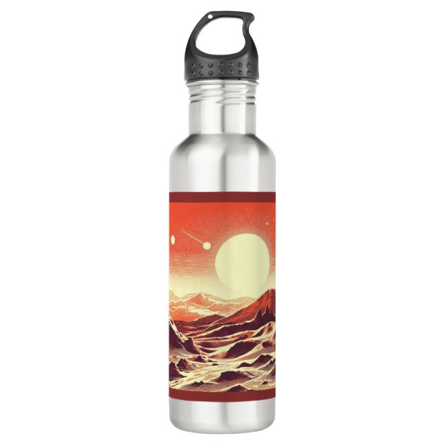 SF Mars Landscape Woodcut 2 Stainless Steel Water Bottle (Front)