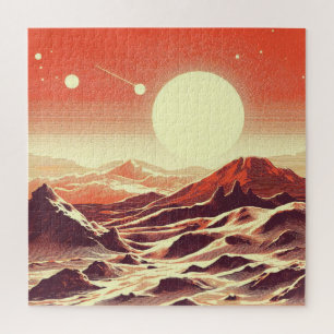SF Martian Landscape Woodcut (2) Jigsaw Puzzle