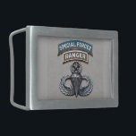 SF Ranger Master Airborne Belt Buckle<br><div class="desc">Original photo of Special Forces and Ranger dress tabs over Master Airborne wings</div>