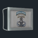 SF Ranger Master Airborne Belt Buckle<br><div class="desc">Original photo of Special Forces and Ranger dress tabs over Master Airborne wings</div>