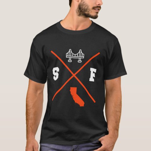 Sf San Francisco California Orange Outline T_Shirt