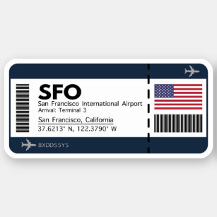 SFO San Francisco Boarding Pass -California Travel Sticker